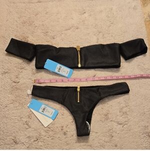 Beach Bunny  Bikini Set with Gold Zipper